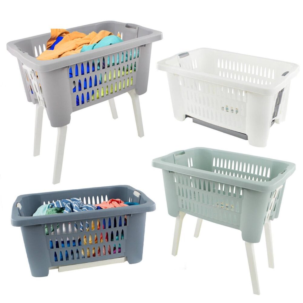 Deuba Laundry Basket Bin Sturdy Plastic Linen Storage Foldable Legs - Image 2