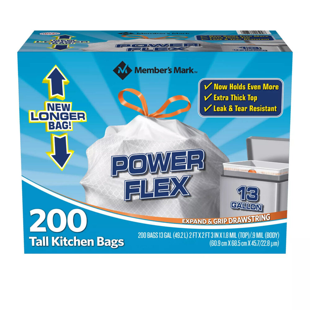 Member's Mark Power Flex Tall Kitchen Simple Fit Drawstring Bags 200pcs