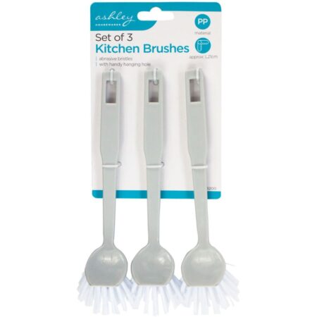 Ashley Housewares Round Headed Dish Brushes Grey - Pack of 3