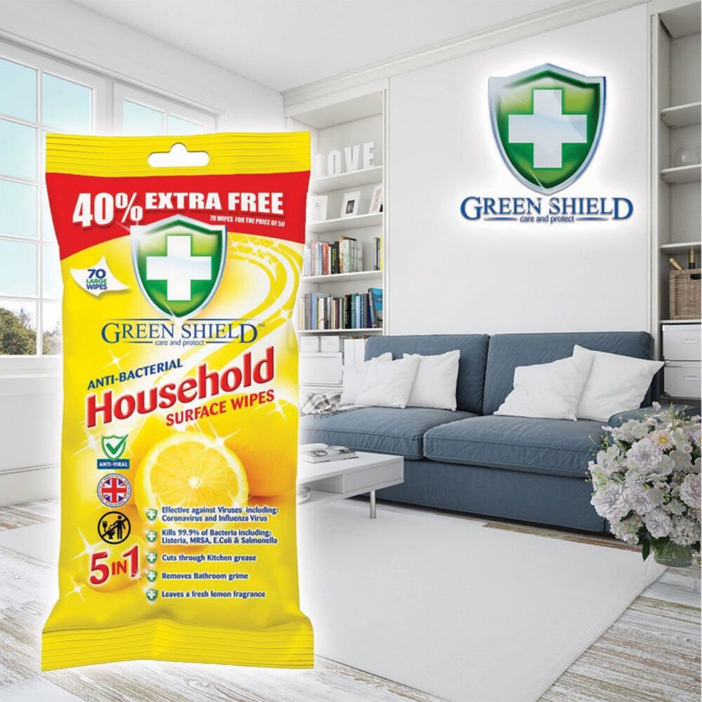Green Shield Antibacterial Household Surface Wipes Box 70 Wipes - Image 2