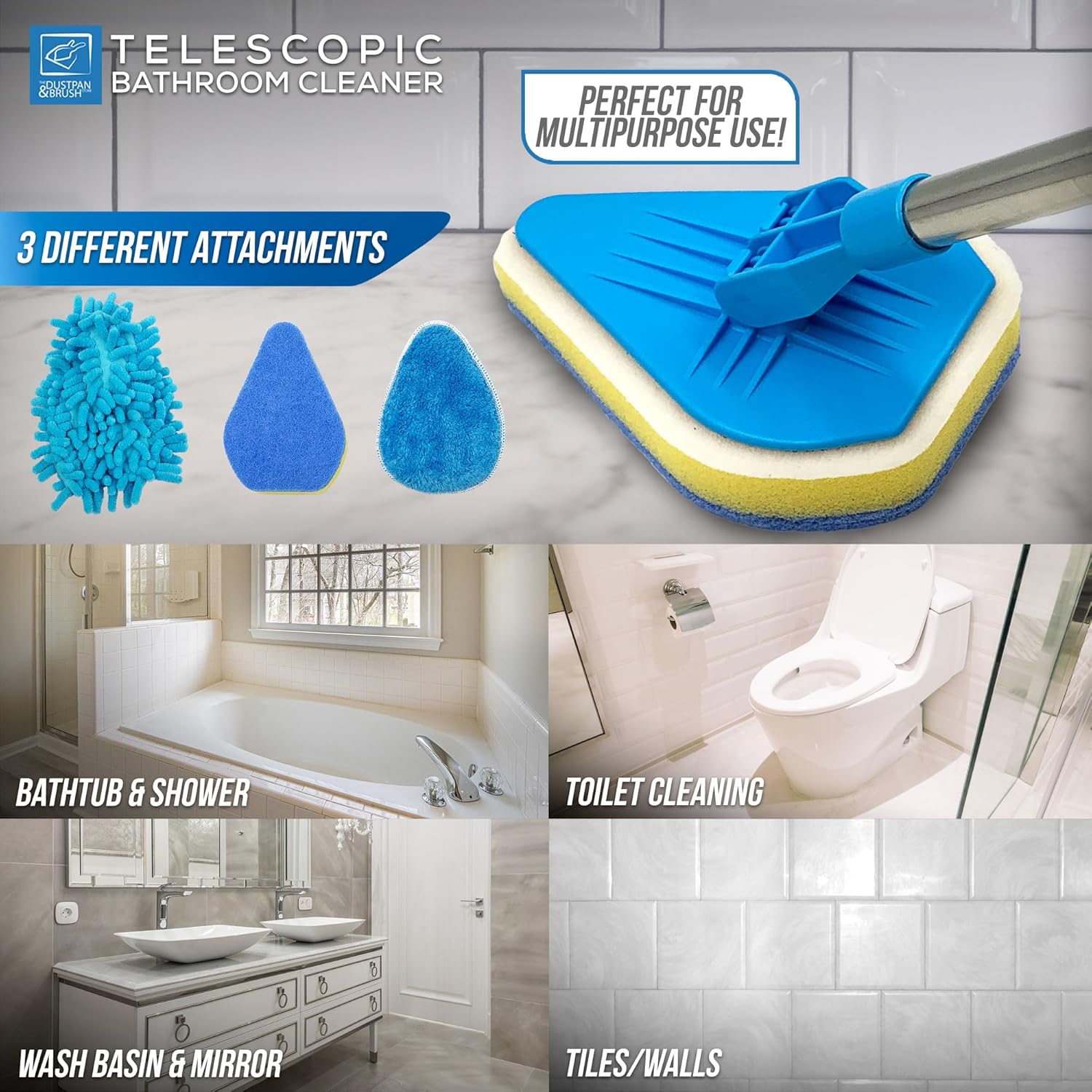 Dustpan & Brush Multipurpose Telescopic Bathroom Cleaner Set - Image 3