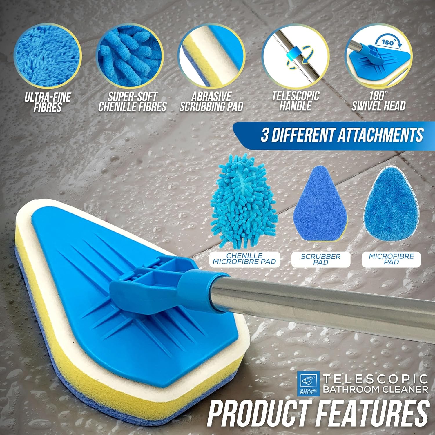 Dustpan & Brush Multipurpose Telescopic Bathroom Cleaner Set - Image 2