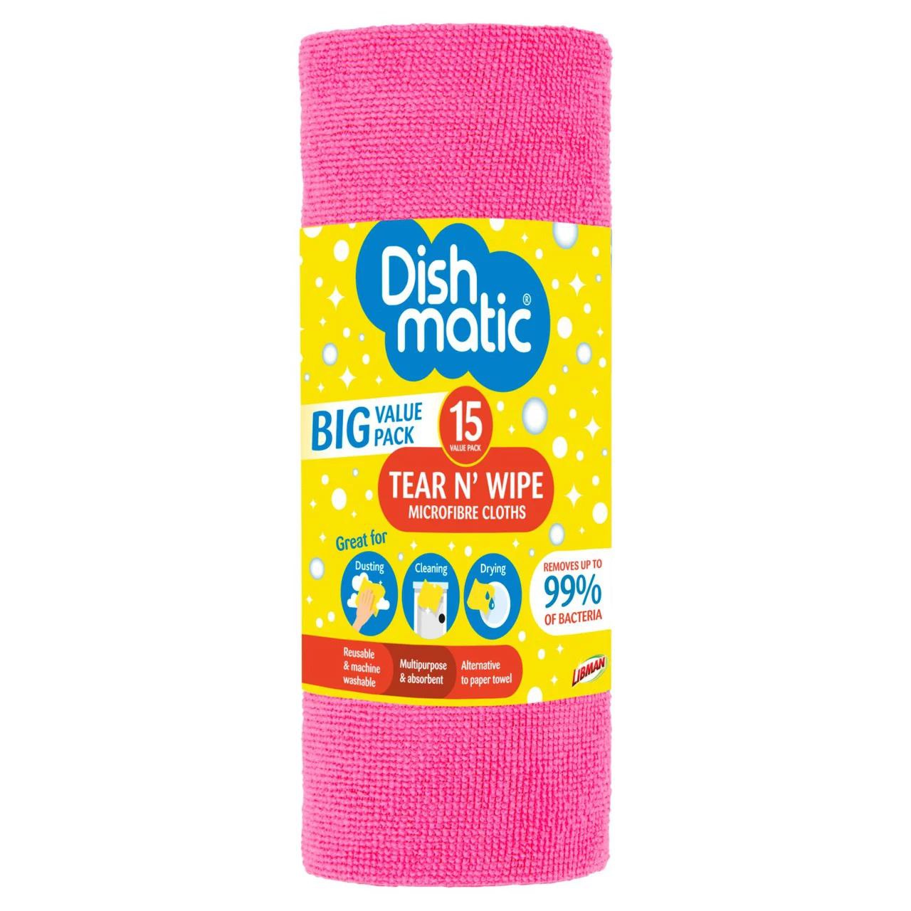 Dishmatic Tear N' Wipe Microfibre Cloths 15Pk