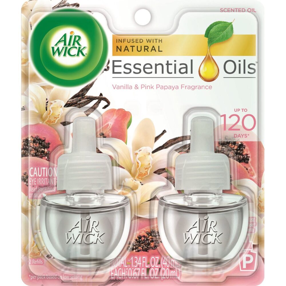 Airwick Essential Oils Vanilla and Pink Papaya Scented Oil Plug In Refill 2pk