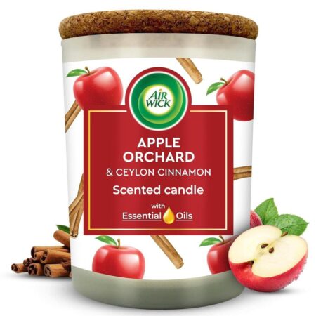 Airwick Scented Essentials Oils Candle Apple Orchard & Ceylon Cinnamon 185g