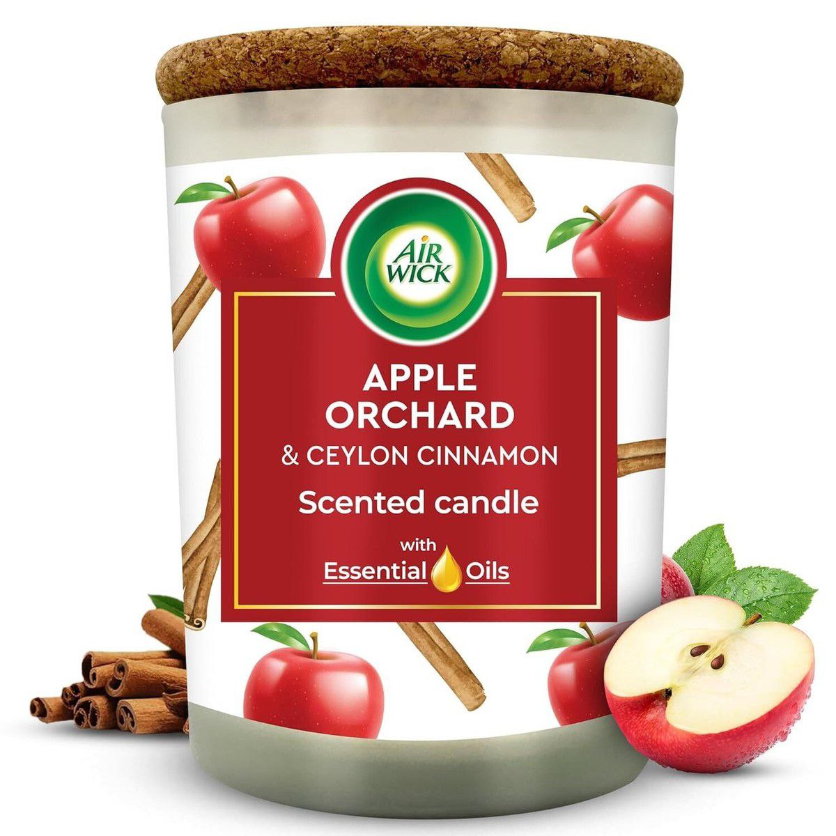 Airwick Scented Essentials Oils Candle Apple Orchard & Ceylon Cinnamon 185g