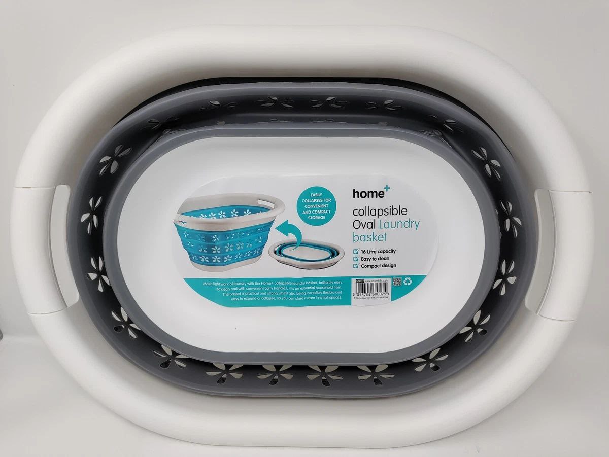 Home+ Collapsible Oval Laundry Basket Foldable Storage Container 10L