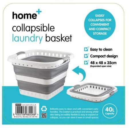 Home+ Collapsible Plastic Laundry Basket, Foldable Pop Up Storage Container 30L
