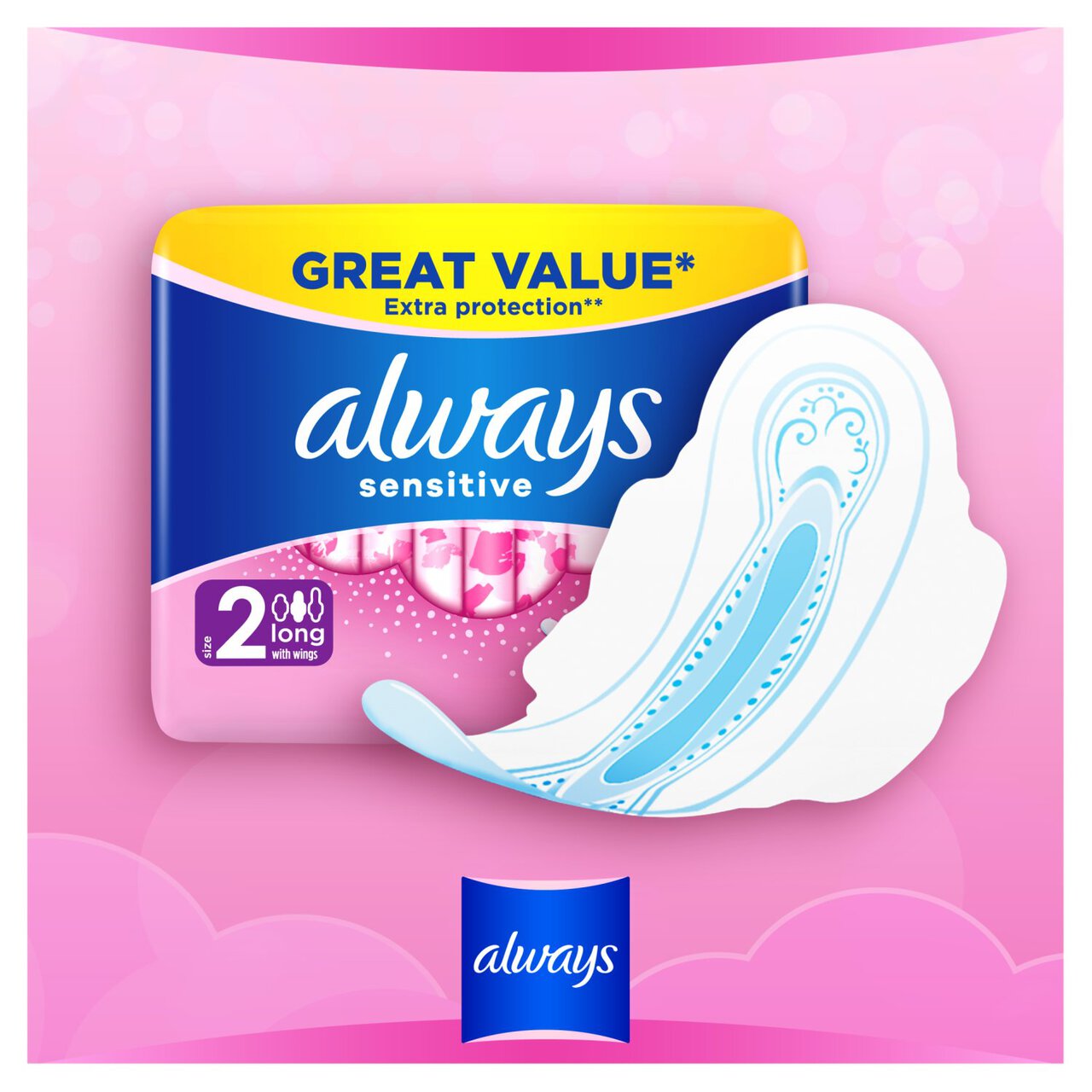 Always Sanitary Towels Sensitive Long (Size 1) Wings 14 per pack